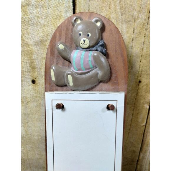 Vtg Wooden Teddy Bear Blank Note Pad Wood Wall Plaque Anthropomorphic (bb6) - Picture 2 of 4